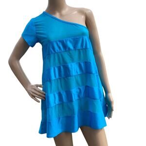 New Tavik Women Blue One Shoulder Mesh Mini Dress Swimwear Cover Up S